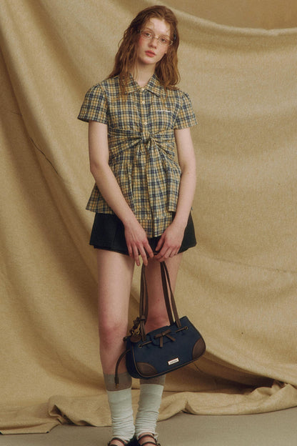 Chic Plaid Bow Tie Blouse