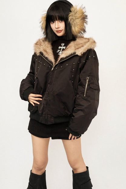 Fur Collar Hooded Cotton Coat