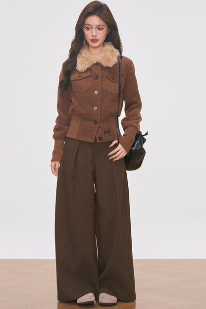 Brown Woolen Jacket And Pants Set-Up
