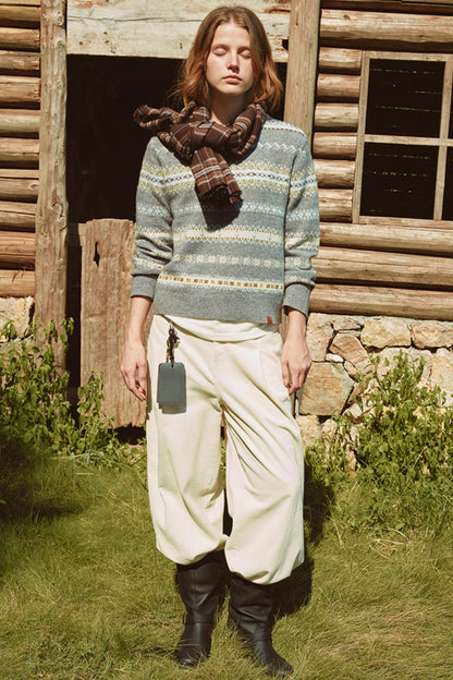 Color-Blocked Fair Isle Wool Sweater