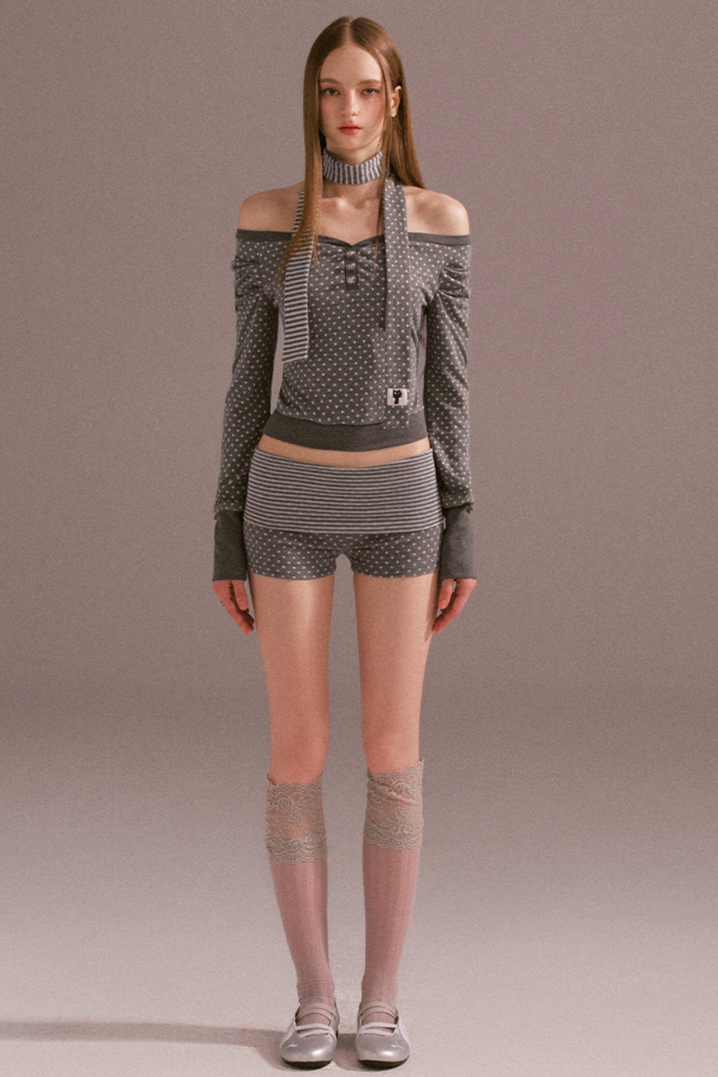 Polka Dot Off Shoulder Shorts Set-Up