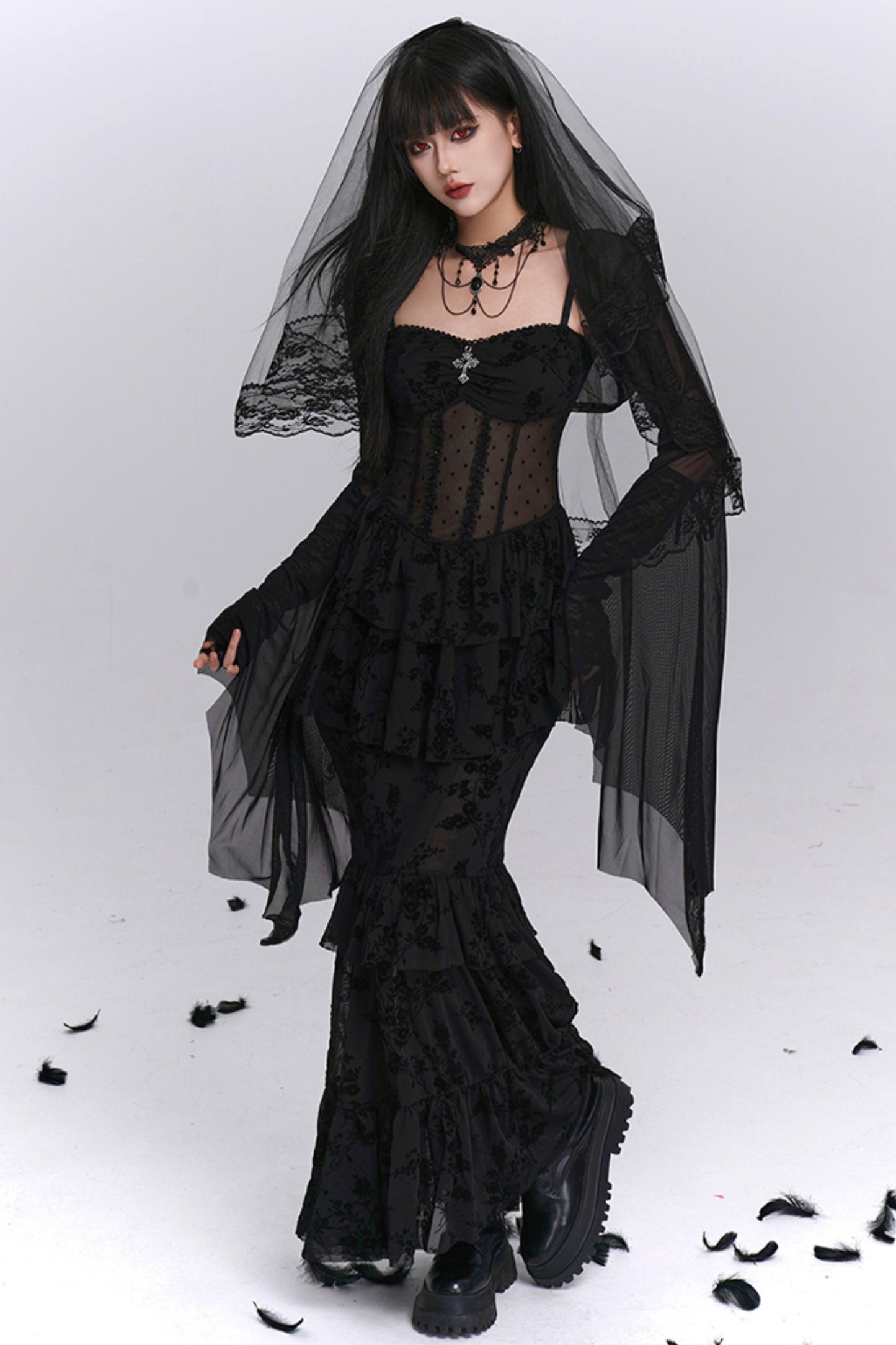 Gothic Black Mermaid Dress Set-Up