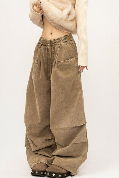 High-Waisted Khaki Wide-Leg Pants