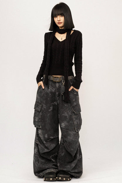 Black Ribbon Knit Top