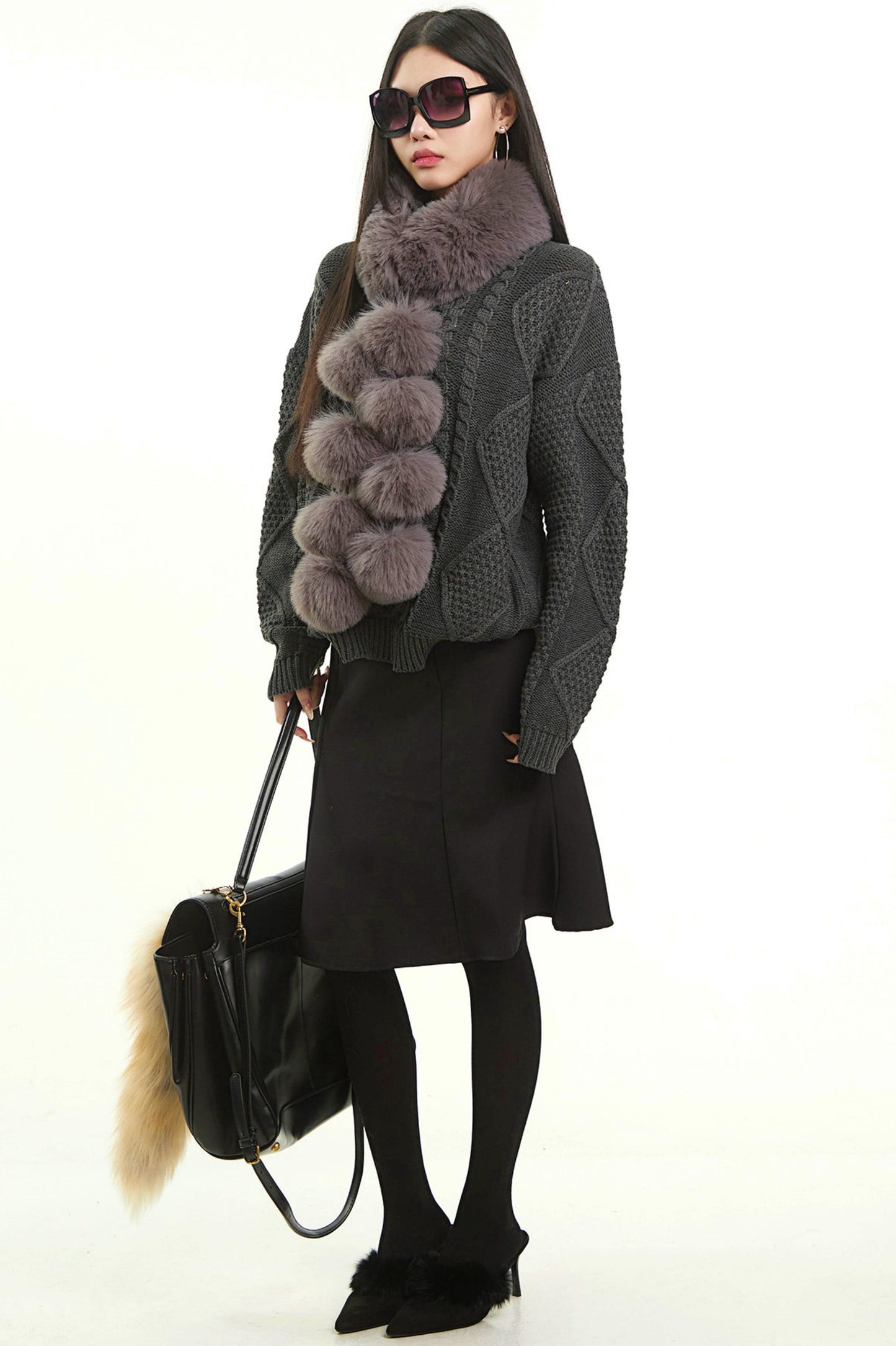 Retro Gray Twist Knitted Sweater