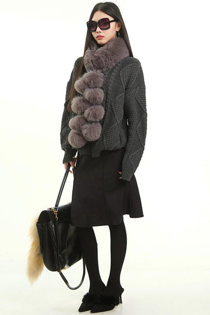 Retro Gray Twist Knitted Sweater