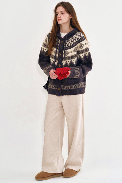 Geometric Fair Isle Hooded Sweater