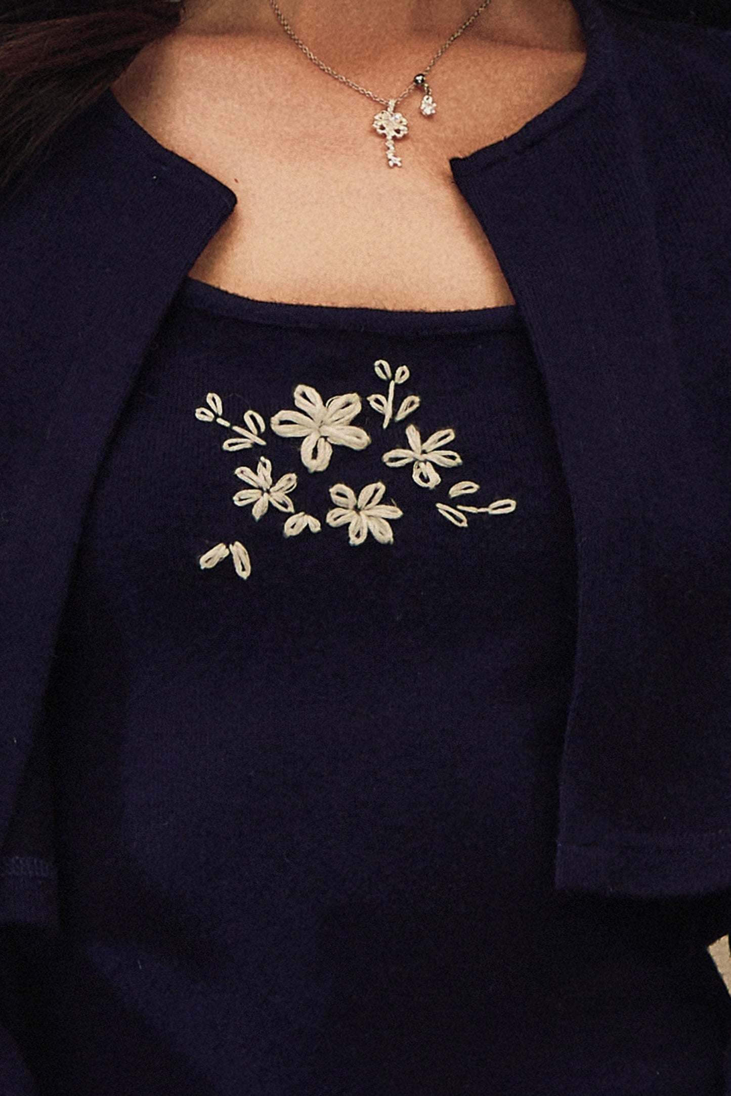 Embroidery Knit Cardigan Set-Up