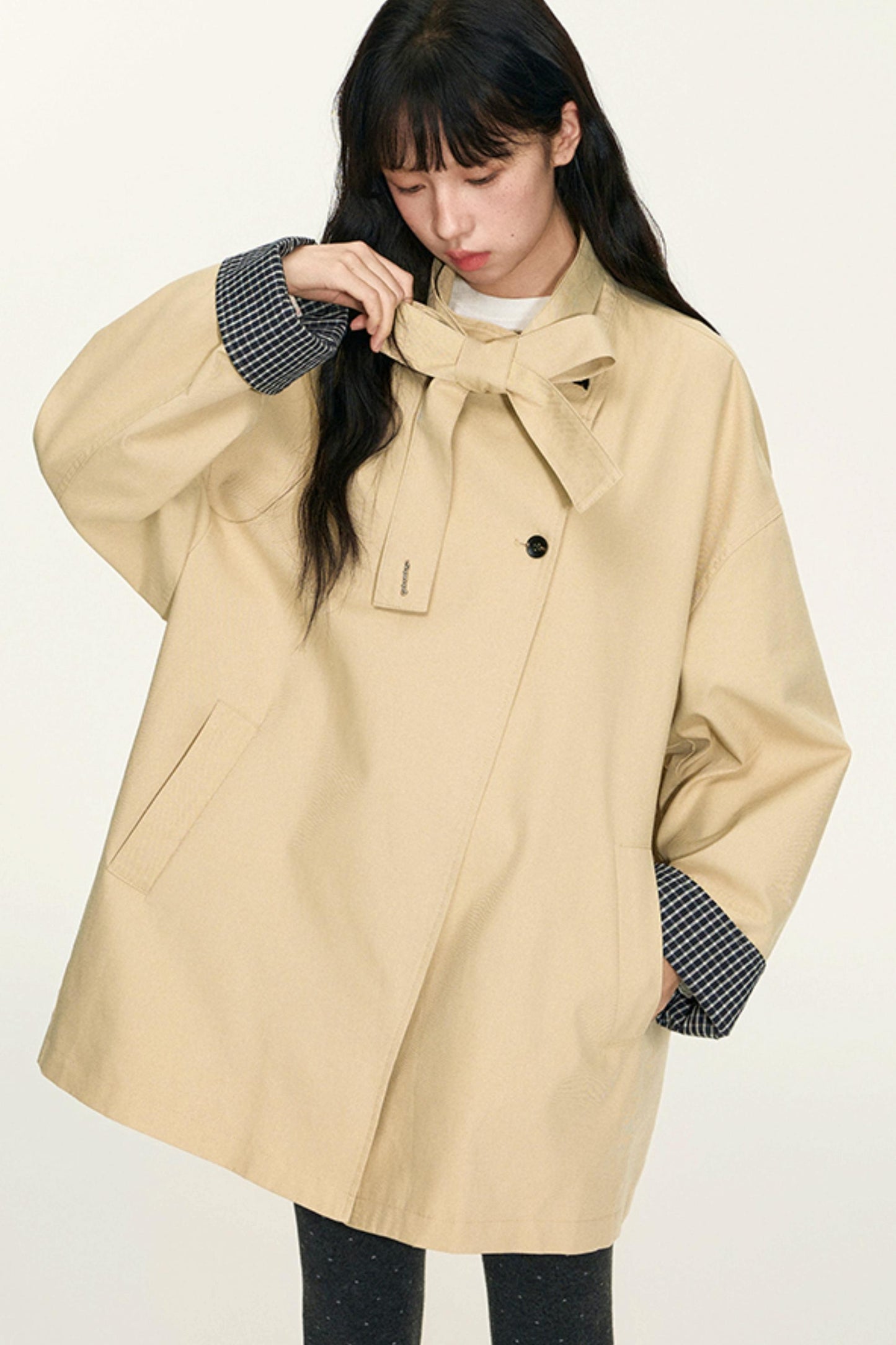 Dual-Purpose Plaid Patchwork Trench Coat