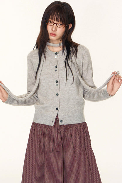Original Lace-Up Crew Neck Cardigan Set-Up