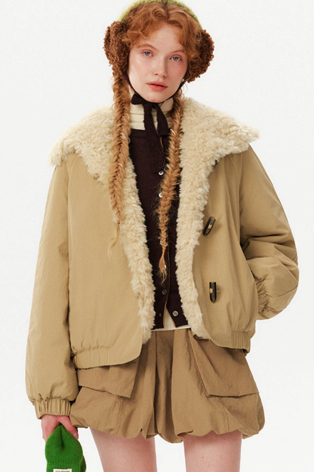 Toggle Button Fur Collar Parka Jacket
