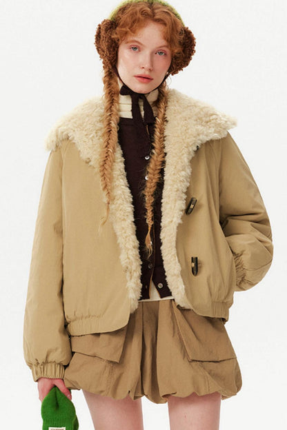 Toggle Button Fur Collar Parka Jacket