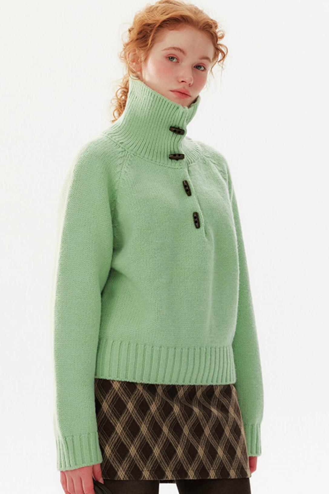 Light Bean Green Toggle Sweater