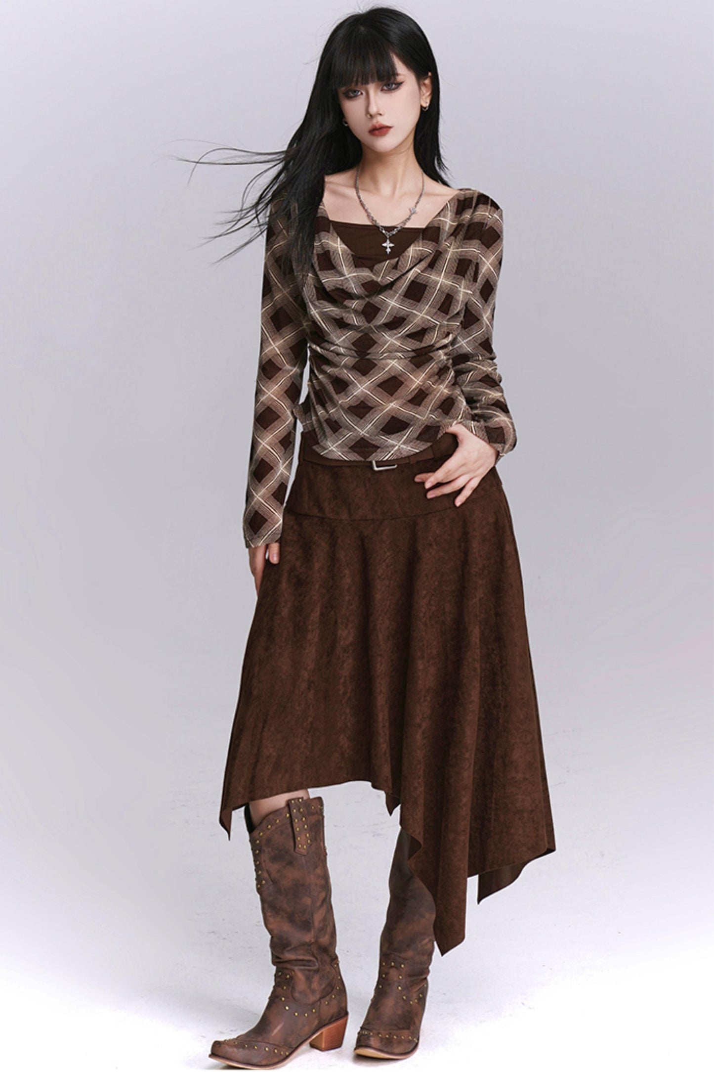 Black And Brown Plaid Top