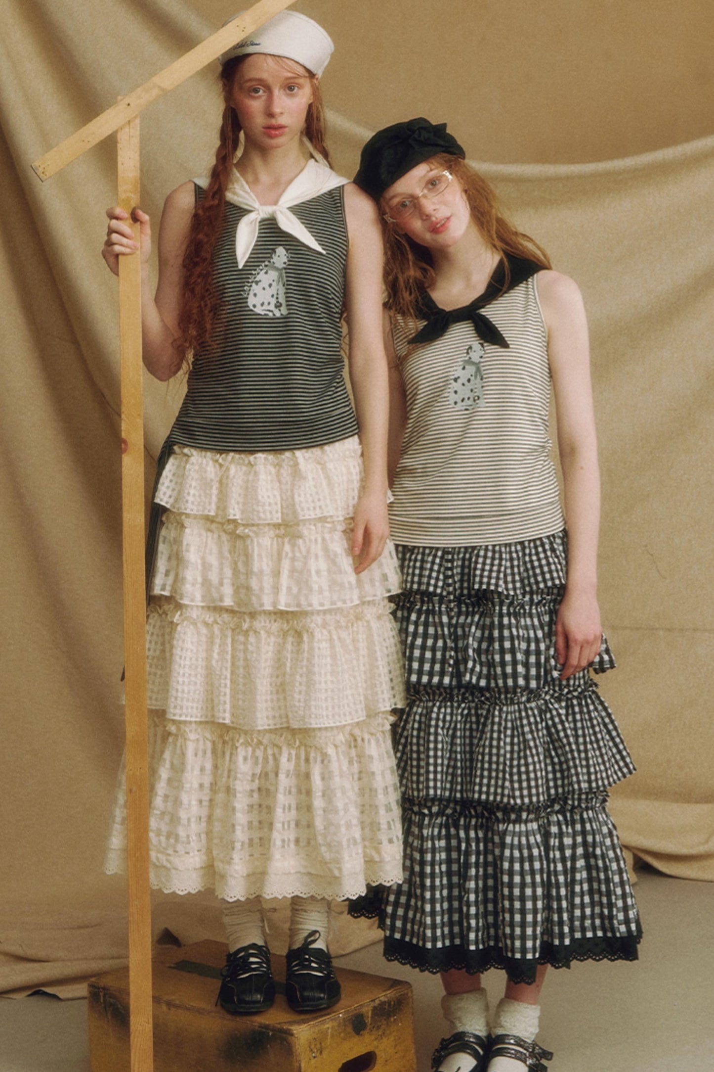 Puppy Print Bow-Striped Navy Tank Top