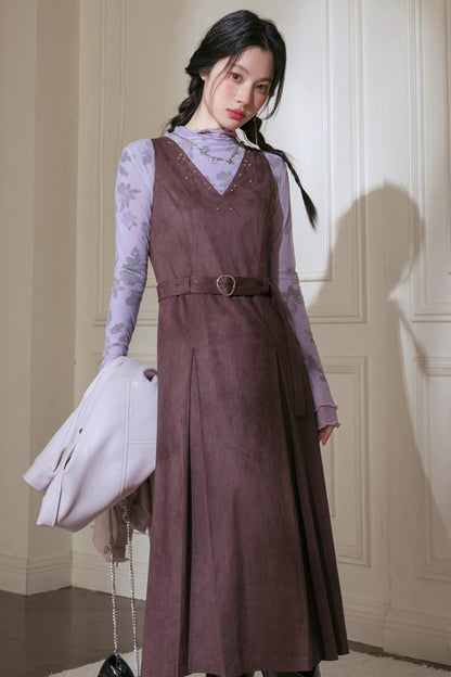 Grey Studded Deerskin Vest Dress