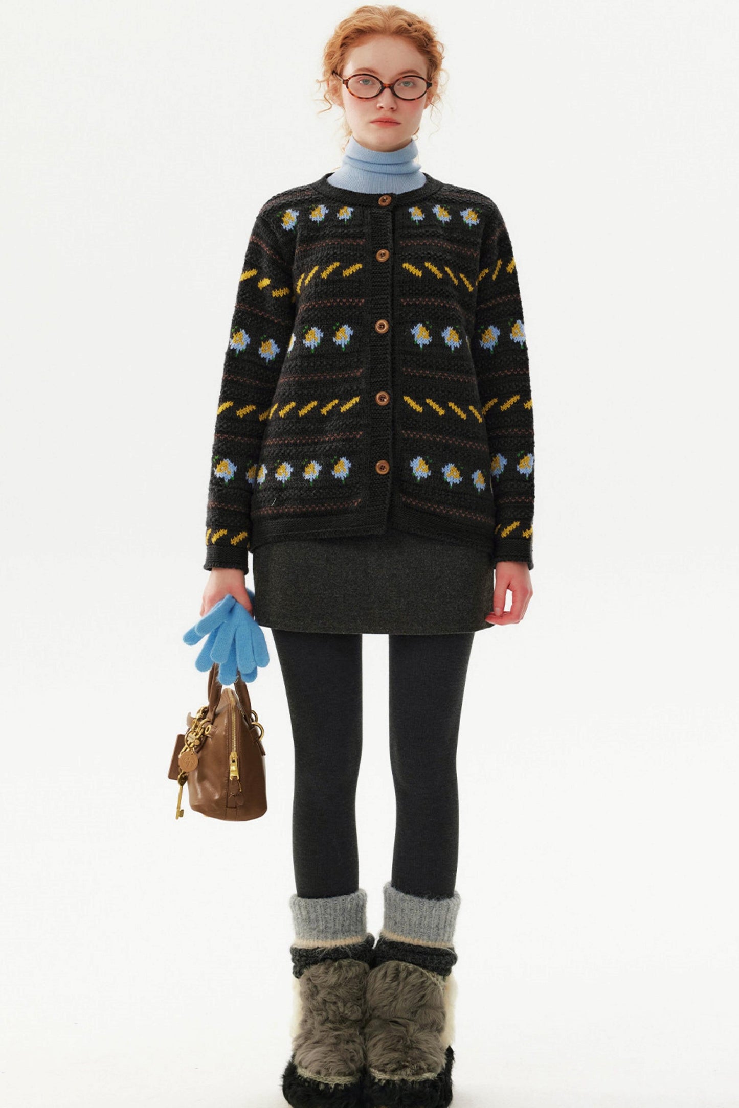 Daisy Contrast Jacquard Sweater Cardigan