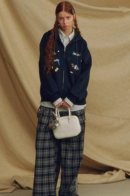 Chic Bow Tie Plaid Wide-Leg Trousers