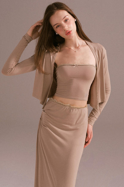 Hot Girl Draped Cardigan Jacket Set-Up