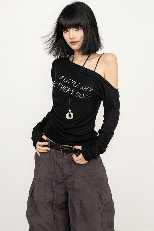 Slim Fit Black Off-Shoulder Blouse