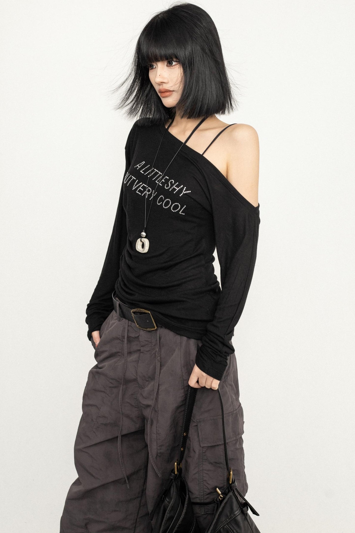 Slim Fit Black Off-Shoulder Blouse