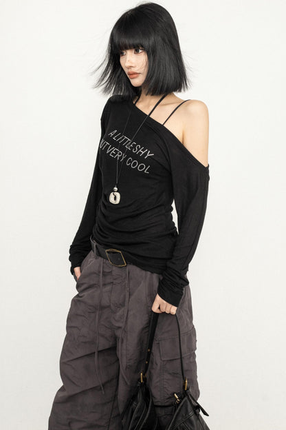 Slim Fit Black Off-Shoulder Blouse