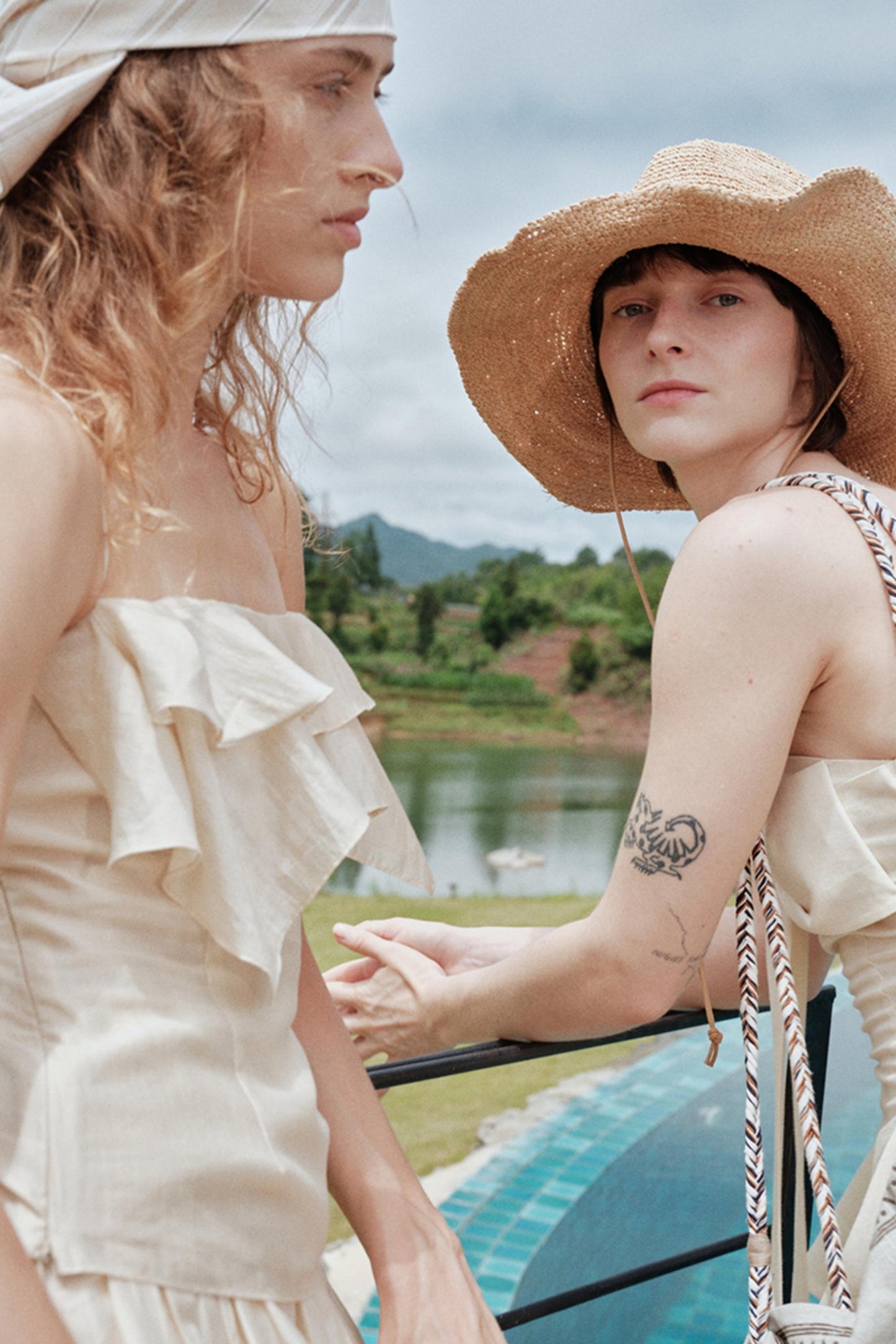 Eternal River Bandeau Top Wide-Leg Trousers Set-Up