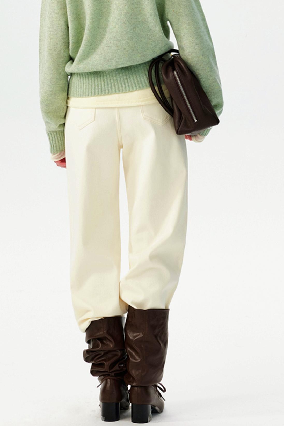 White Velvet Straight-Leg Pants