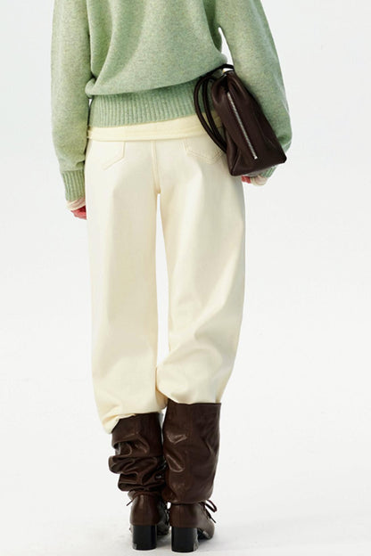 White Velvet Straight-Leg Pants