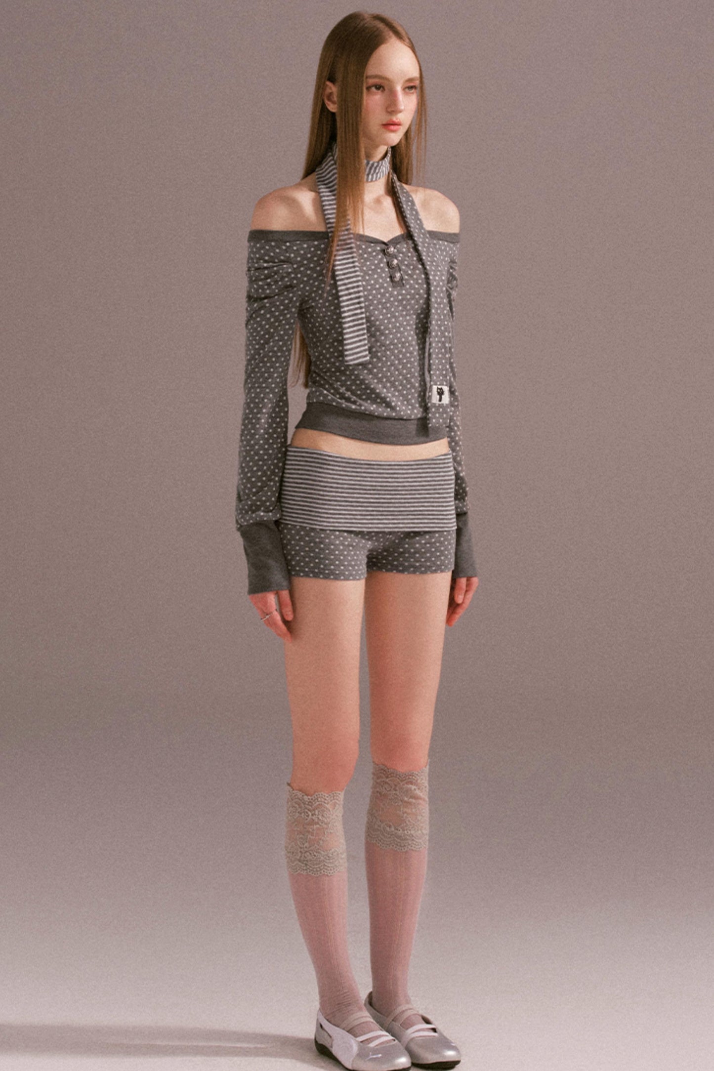 Polka Dot Off Shoulder Shorts Set-Up