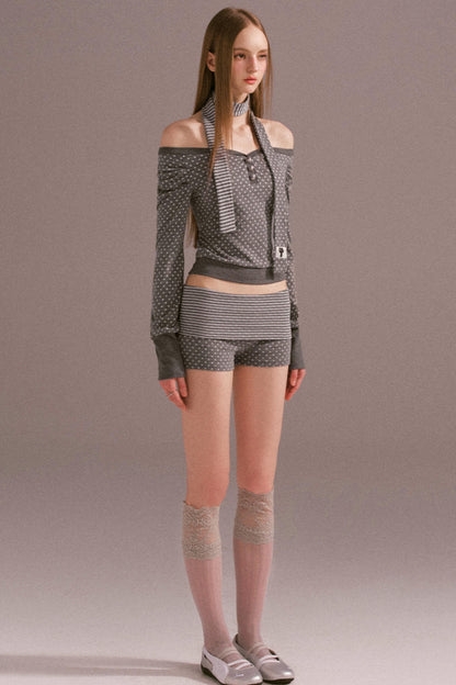 Polka Dot Off Shoulder Shorts Set-Up