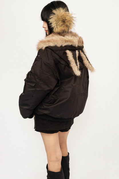 Fur Collar Hooded Cotton Coat