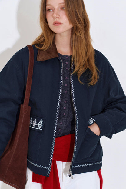 Retro Embroidered Color-Block Jacket