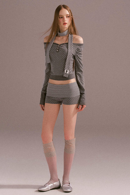 Polka Dot Off Shoulder Shorts Set-Up