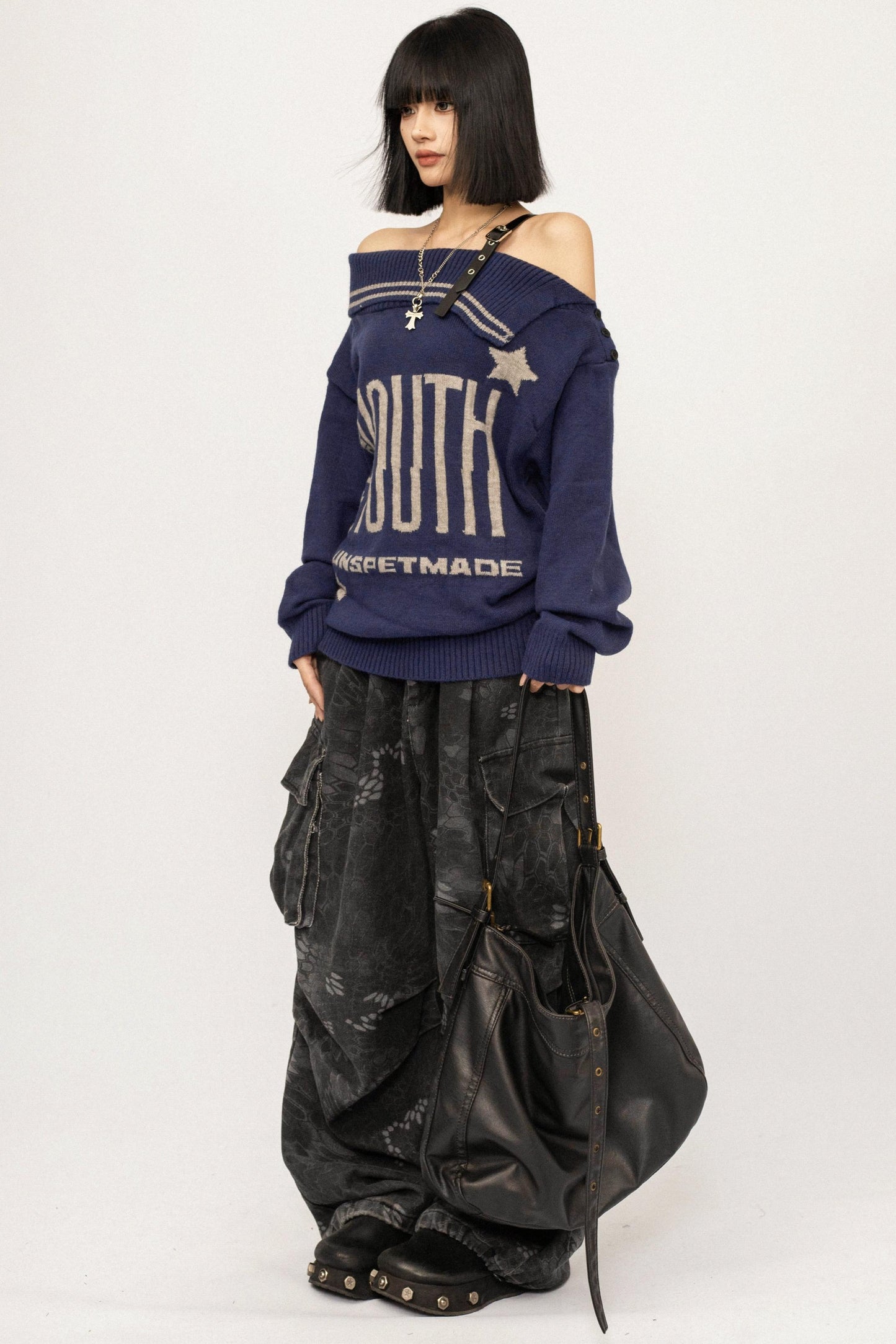 Retro Off-Shoulder Knit Cardigan