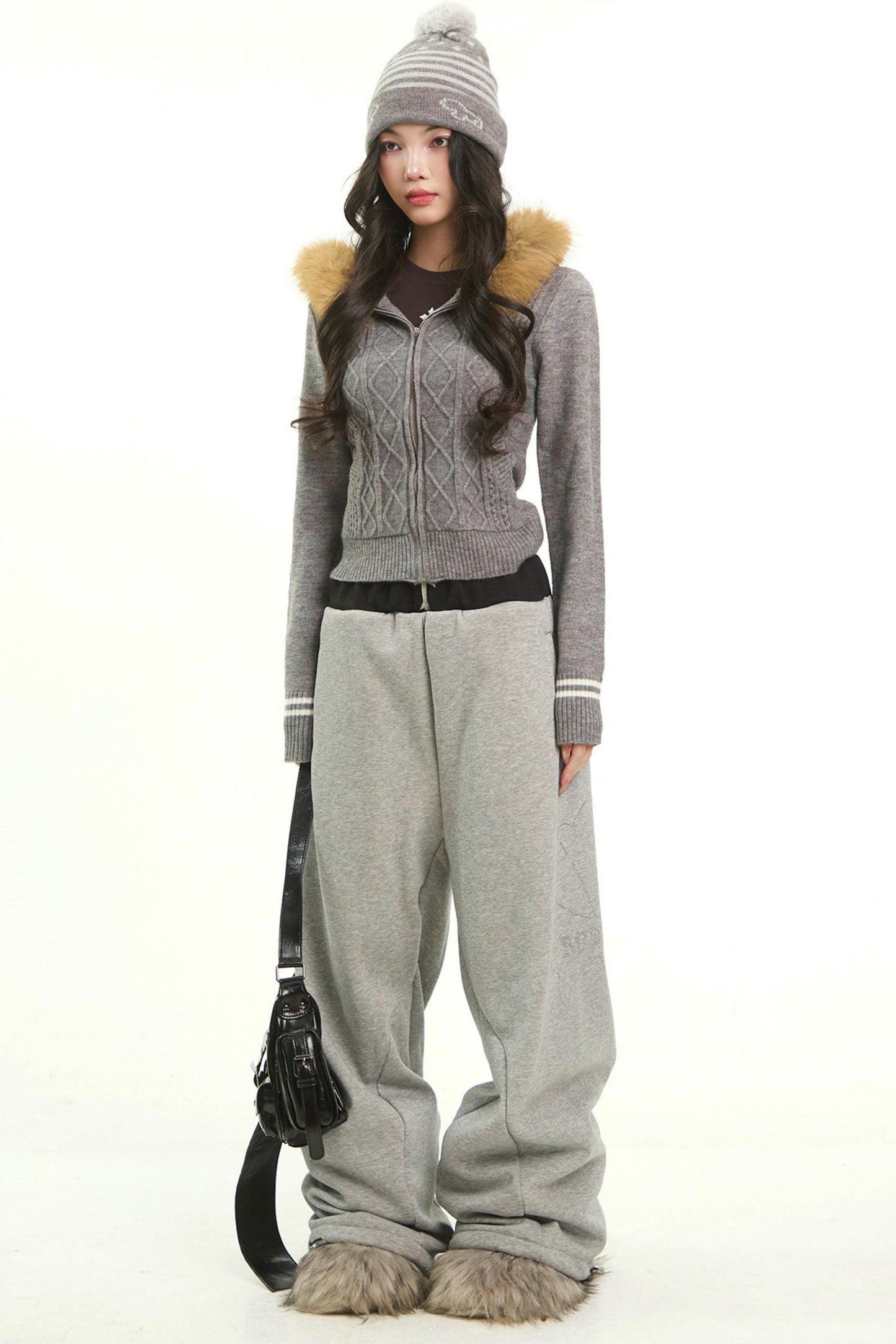 Retro Red Fur Hooded Cardigan