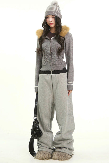 Retro Red Fur Hooded Cardigan