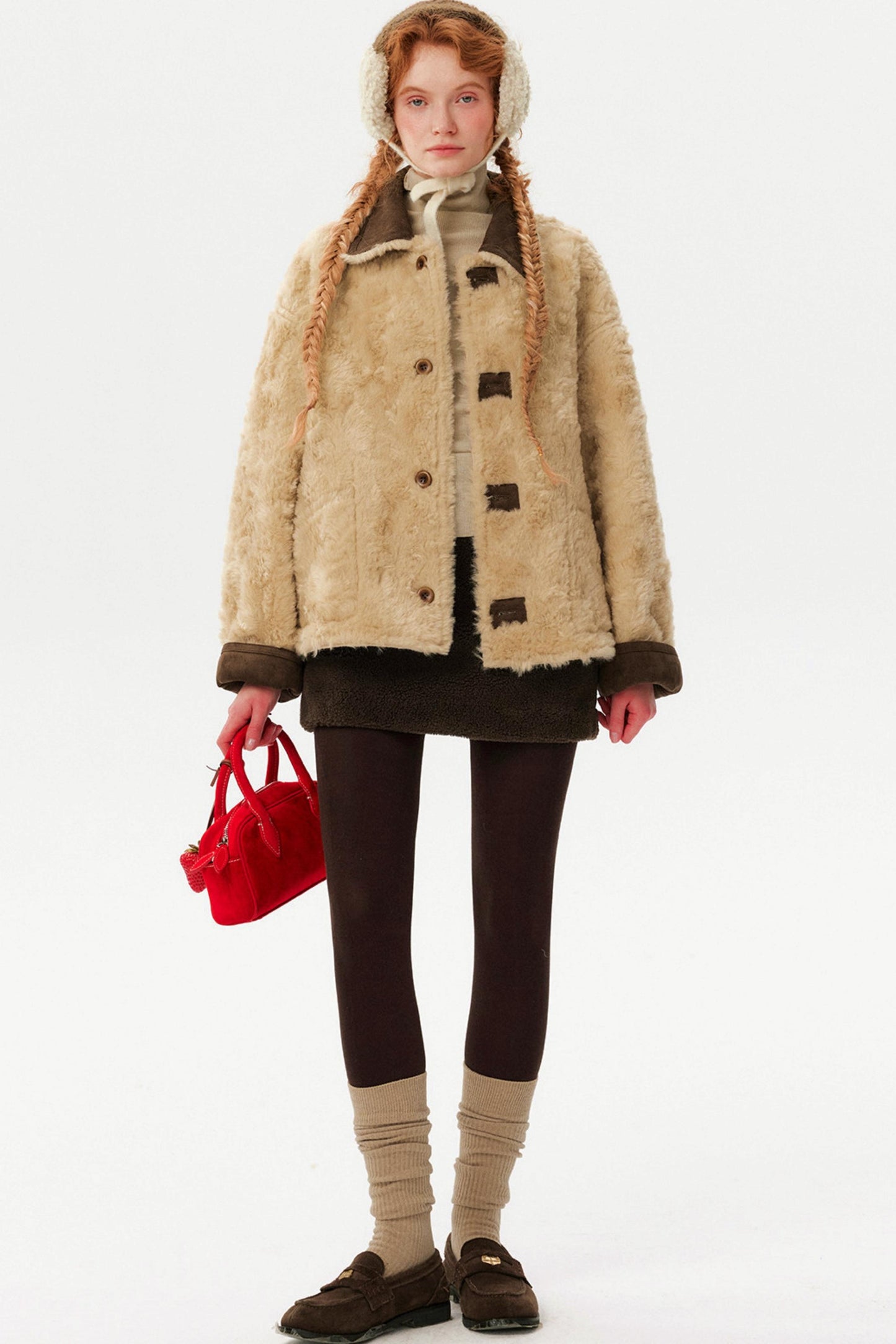 Retro Coffee Lamb Wool Skirt