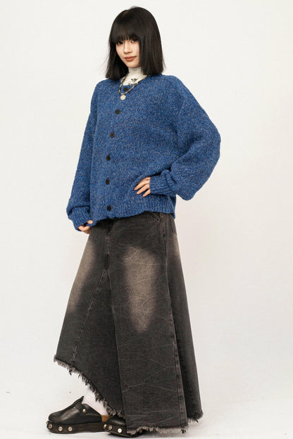 Retro Blue Knitted Cardigan