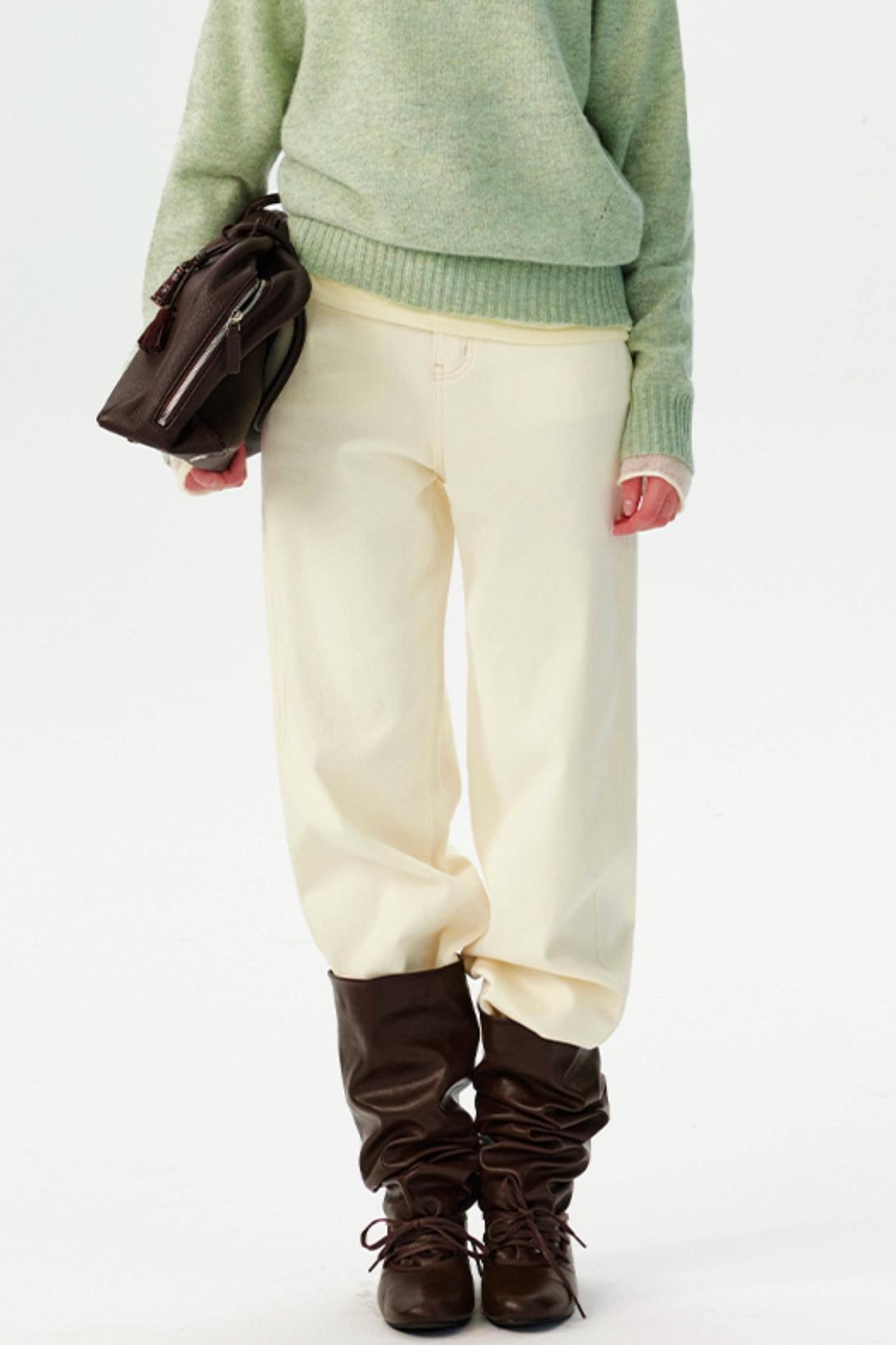 White Velvet Straight-Leg Pants