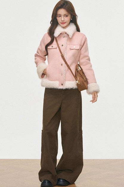 Fur Patchwork Coat And Pants Set-Up