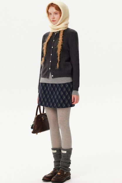 French Retro Plaid Wool Skirt