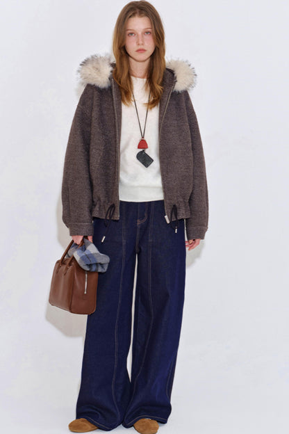 Fur Collar Wool Blend Coat