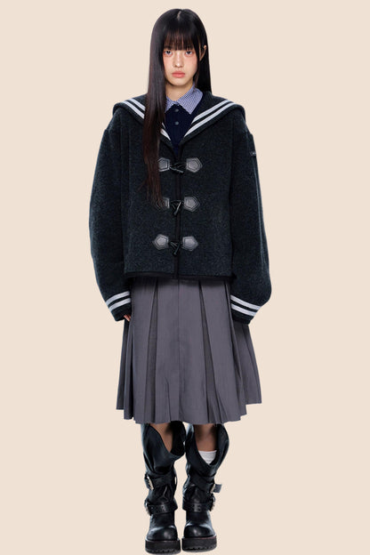 Navy Collar Woolen Coat