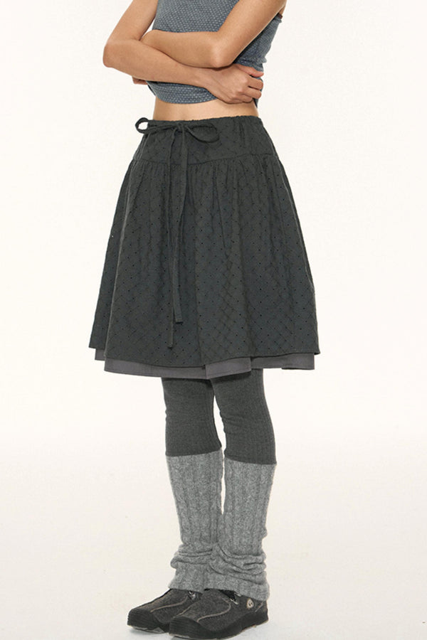 Vintage Lace-Up Plaid Puffy A-Line Skirt