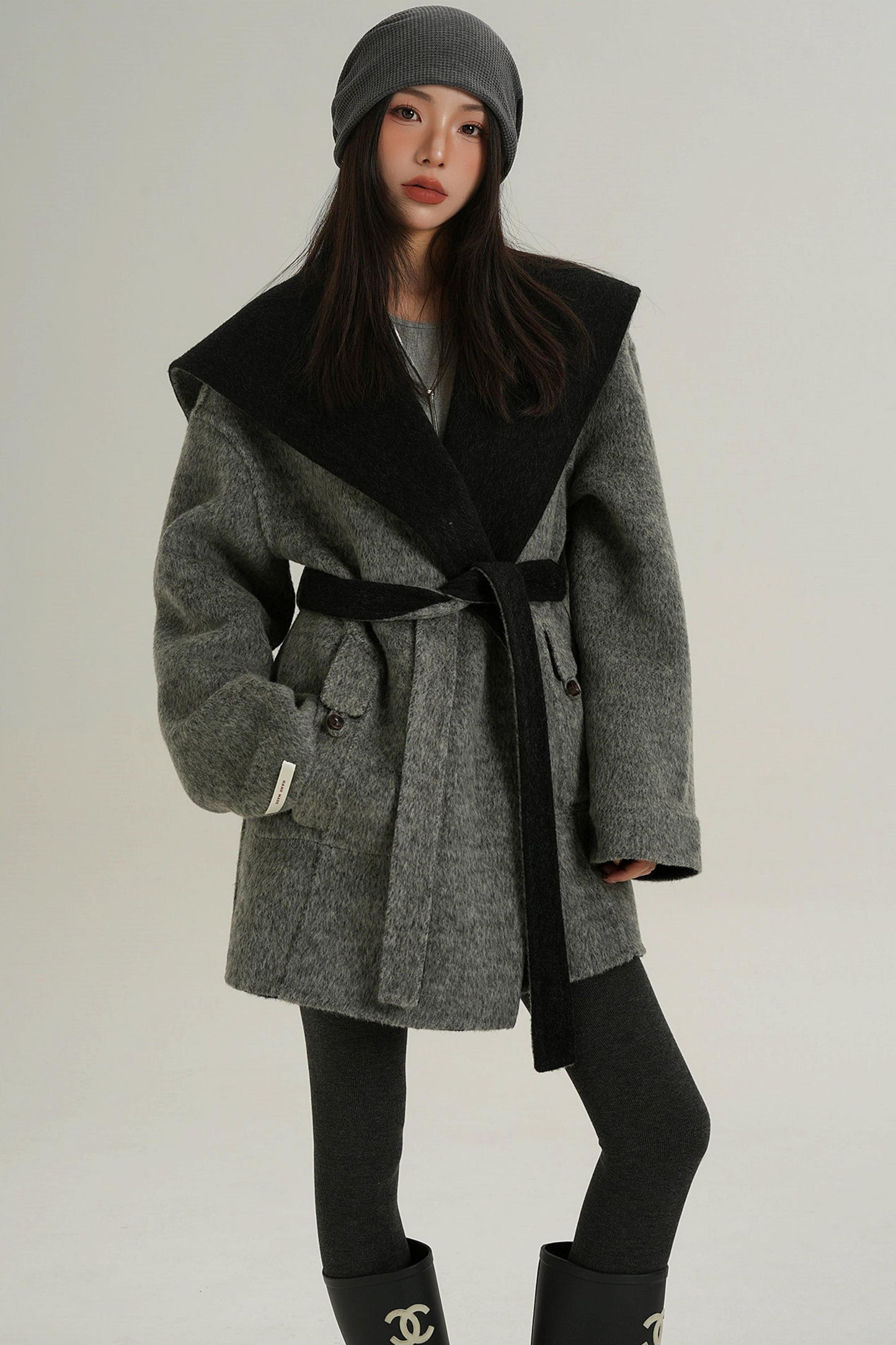 Double-Sided Large Lapel Mid-Length Wool Coat