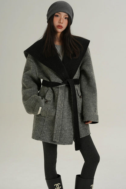Double-Sided Large Lapel Mid-Length Wool Coat