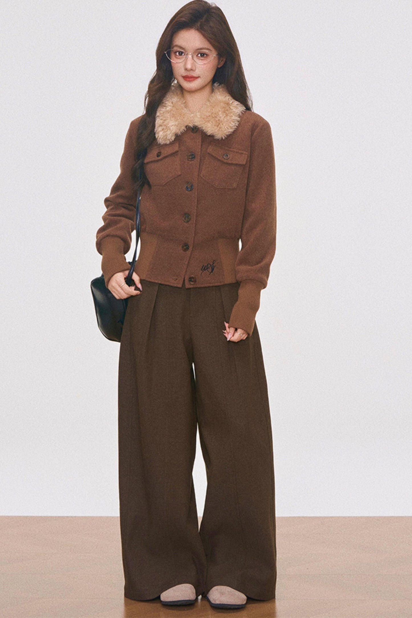 Brown Woolen Jacket And Pants Set-Up