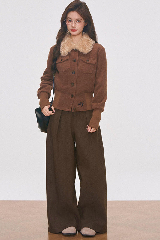 Brown Woolen Jacket And Pants Set-Up