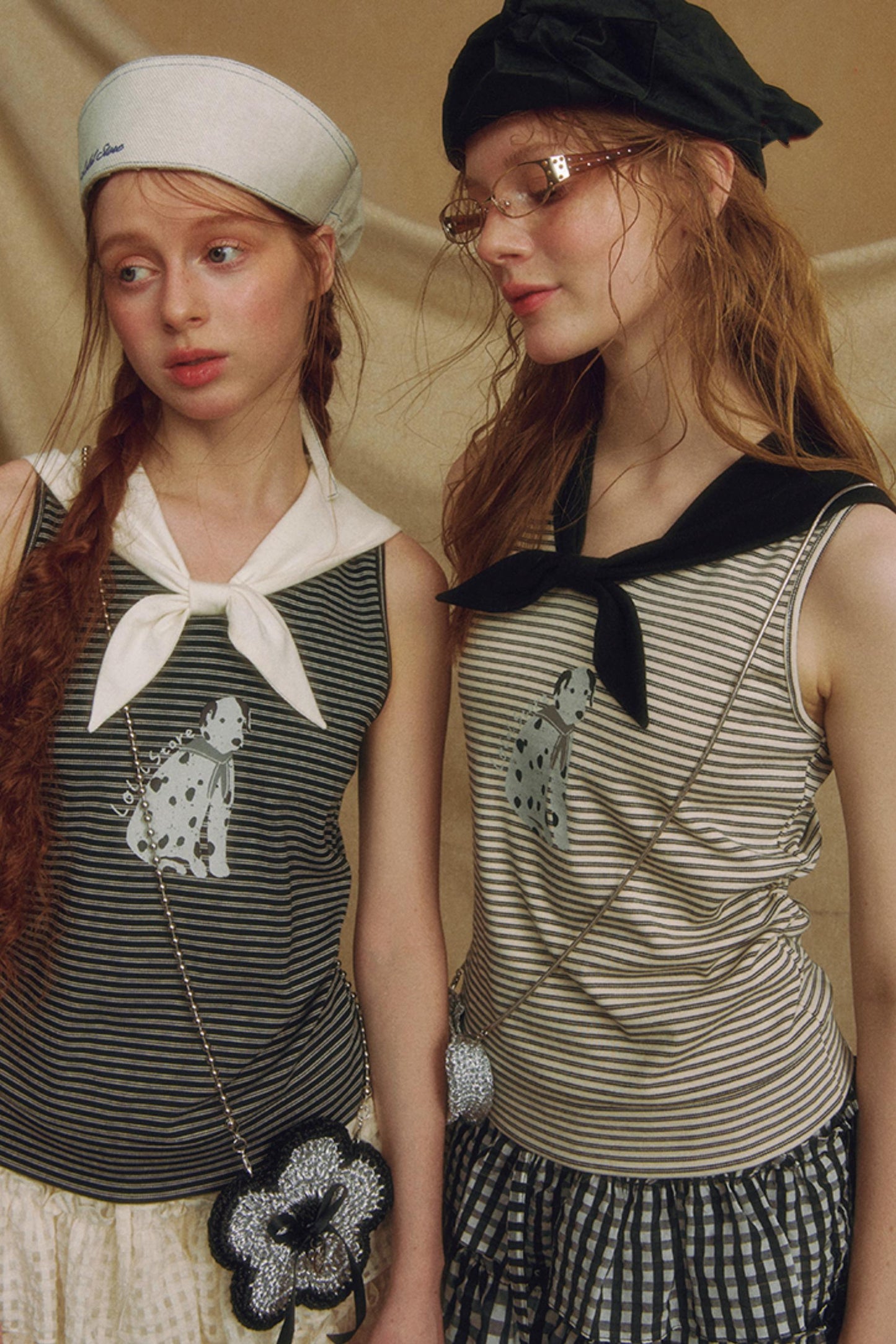 Puppy Print Bow-Striped Navy Tank Top